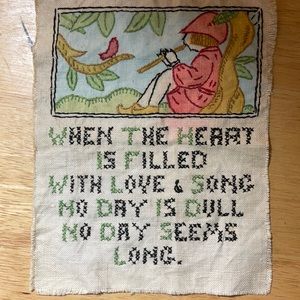 Handmade vintage cross stitch tapestry not framed